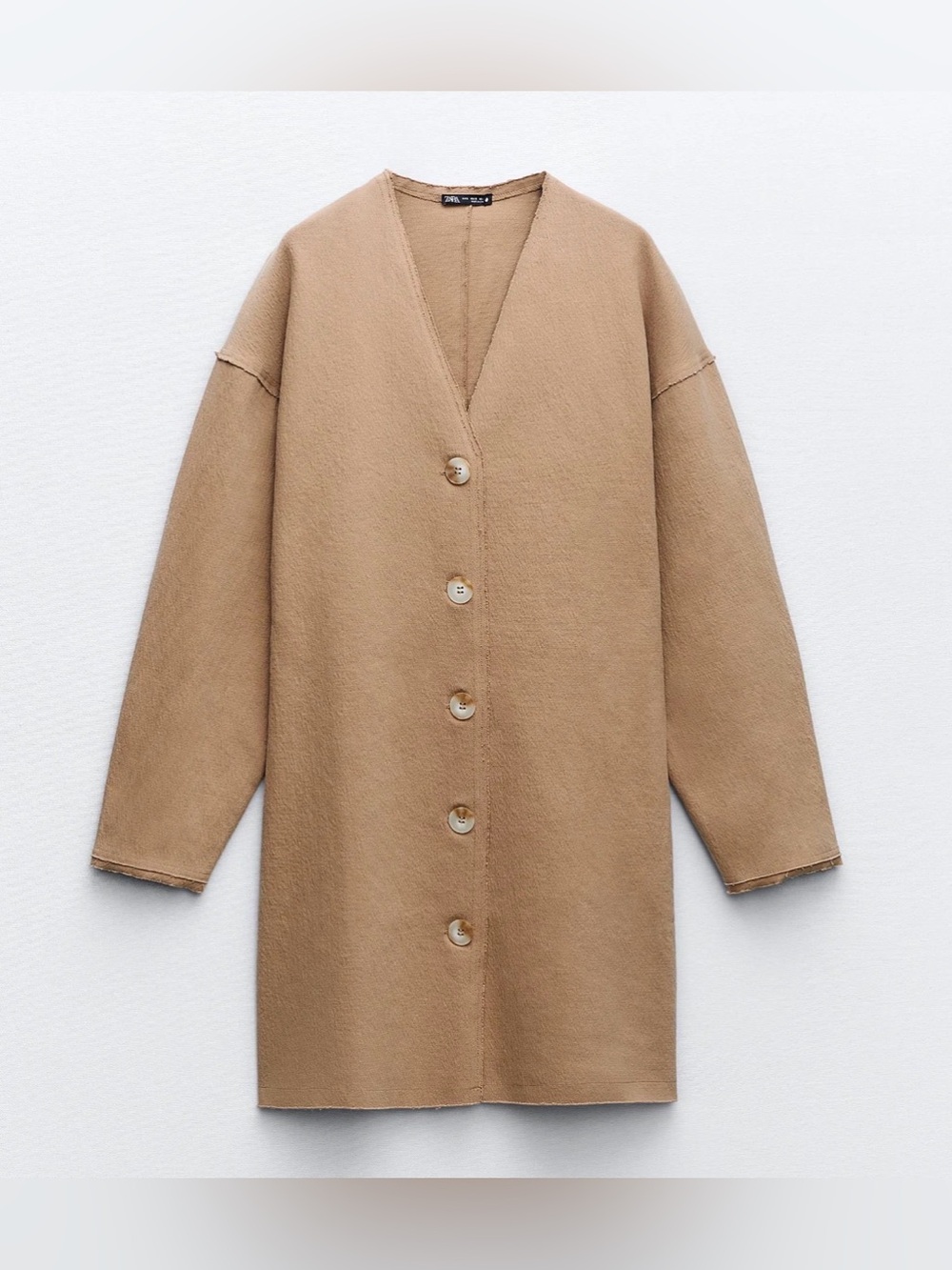 NWT Women’s ZARA Camel Brown Cotton* Twill Stretch Frayed Button Dress